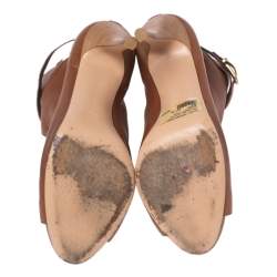 Pre Owned Gianvito Rossi Brown Leather Buckle Lace-Up Ankle Booties Size 38.5