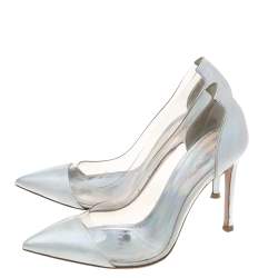 Gianvito Rossi Metallic Hologram Leather And PVC Plexi Pointed Toe Pumps Size 36.5