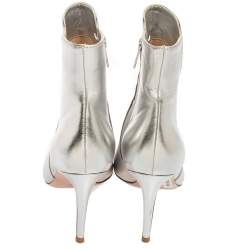 Pre Owned Gianvito Rossi Silver Leather Ankle Boots Size 39.5