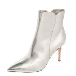 Pre Owned Gianvito Rossi Silver Leather Ankle Boots Size 39.5