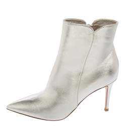 Pre Owned Gianvito Rossi Silver Leather Ankle Boots Size 39.5