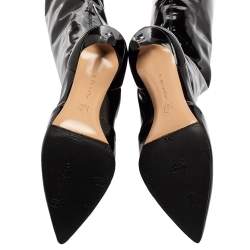 Pre Owned Gianvito Rossi Black Patent Leather Pointed-Toe Over The Knee Boots Size 37