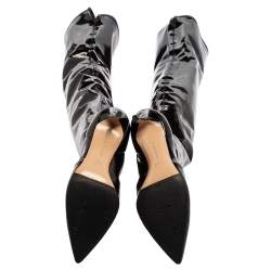 Pre Owned Gianvito Rossi Black Patent Leather Pointed-Toe Over The Knee Boots Size 37