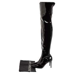 Pre Owned Gianvito Rossi Black Patent Leather Pointed-Toe Over The Knee Boots Size 37