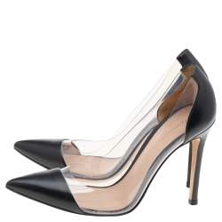 Pre Owned Gianvito Rossi Black Leather And PVC Plexi Pointed Toe Pumps Size 34