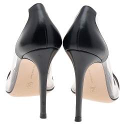Pre Owned Gianvito Rossi Black Leather And PVC Plexi Pointed Toe Pumps Size 34