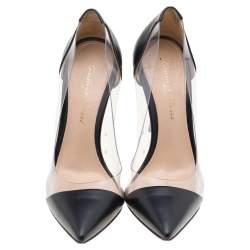 Pre Owned Gianvito Rossi Black Leather And PVC Plexi Pointed Toe Pumps Size 34