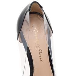 Pre Owned Gianvito Rossi Black Leather And PVC Plexi Pointed Toe Pumps Size 34