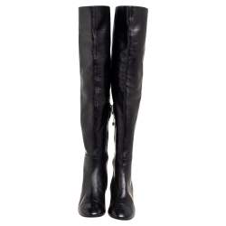 Pre Owned Gianvito Rossi Black Leather Over The Knee Boots Size 39.5