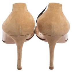 Pre Owned Gianvito Rossi Beige/Black Suede And PVC Plexi Pointed Toe Pumps Size 36.5