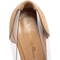 Pre Owned Gianvito Rossi Beige/Black Suede And PVC Plexi Pointed Toe Pumps Size 36.5