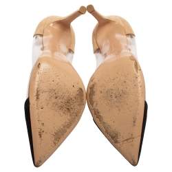 Pre Owned Gianvito Rossi Beige/Black Suede And PVC Plexi Pointed Toe Pumps Size 36.5