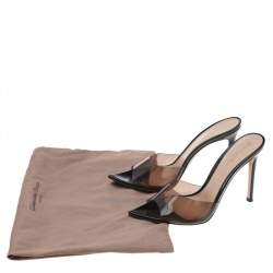 Pre Owned Gianvito Rossi Beige/Black PVC Elle 105 Mules Sandals Size 38.5