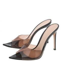 Pre Owned Gianvito Rossi Beige/Black PVC Elle 105 Mules Sandals Size 38.5