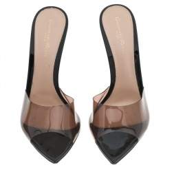 Pre Owned Gianvito Rossi Beige/Black PVC Elle 105 Mules Sandals Size 38.5