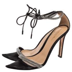 Pre Owned Gianvito Rossi Black Suede Silk Montecarlo Sandals Size 39