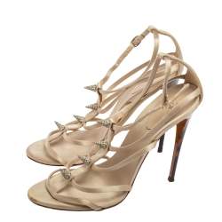 Gianvito Rossi Grey Satin Embellished Strappy Sandals Size 37