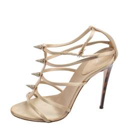 Gianvito Rossi Grey Satin Embellished Strappy Sandals Size 37