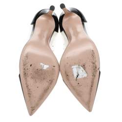 Pre Owned Gianvito Rossi Black Patent Leather And PVC Plexi Pointed Toe Pumps Size 37.5