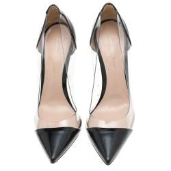 Pre Owned Gianvito Rossi Black Patent Leather And PVC Plexi Pointed Toe Pumps Size 37.5