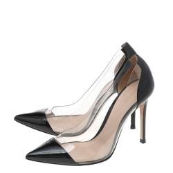 Pre Owned Gianvito Rossi Black Patent Leather And PVC Plexi Pointed Toe Pumps Size 37.5