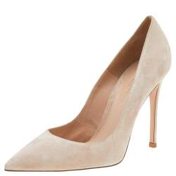 Pre Owned Gianvito Rossi Beige Suede Pointed Toe Pumps Size 37.5