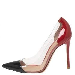 Pre Owned Gianvito Rossi Black/Red Patent Leather and PVC Plexi Pumps Size 38