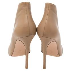 Pre Owned Gianvito Rossi Beige Leather V Neck Peep-Toe Ankle Booties Size 39
