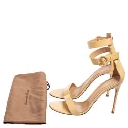 Pre Owned Gianvito Rossi Beige Patent Leather Ankle Strap Portofino Sandals Size 40