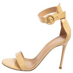 Pre Owned Gianvito Rossi Beige Patent Leather Ankle Strap Portofino Sandals Size 40