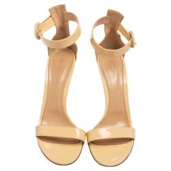Pre Owned Gianvito Rossi Beige Patent Leather Ankle Strap Portofino Sandals Size 40