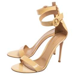 Pre Owned Gianvito Rossi Beige Patent Leather Ankle Strap Portofino Sandals Size 40