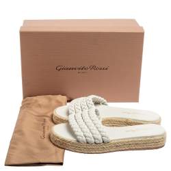 Pre Owned Gianvito Rossi White Braided Leather Marbella Espadrille Slides Size 37.5