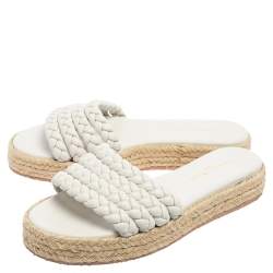 Pre Owned Gianvito Rossi White Braided Leather Marbella Espadrille Slides Size 37.5