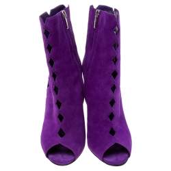 Pre Owned Gianvito Rossi Purple Suede Diamond Cut-Out Peep-Toe Ankle Booties Size 39