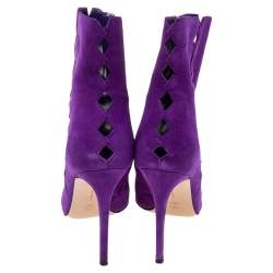 Pre Owned Gianvito Rossi Purple Suede Diamond Cut-Out Peep-Toe Ankle Booties Size 39
