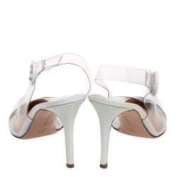 Pre Owned Gianvito Rossi White Patent Leather and PVC Slingback Pumps Size 41