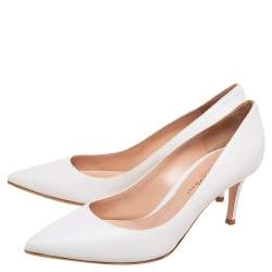 Pre Owned Gianvito Rossi Off White Leather Pointed Toe Pumps Size 36.5 