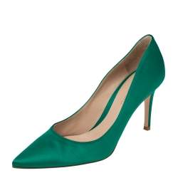 Pre Owned Gianvito Rossi Bottle Green Satin Pointed-Toe Pumps Size 38.5