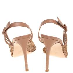 Pre Owned Gianvito Rossi Beige Leather And Mesh Slingback Sandals Size 39.5