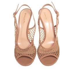 Pre Owned Gianvito Rossi Beige Leather And Mesh Slingback Sandals Size 39.5