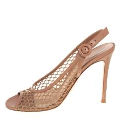 Pre Owned Gianvito Rossi Beige Leather And Mesh Slingback Sandals Size 39.5