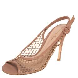 Pre Owned Gianvito Rossi Beige Leather And Mesh Slingback Sandals Size 39.5