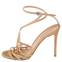 Gianvito Rossi Metallic Gold Glitter Strappy Sandals Size 40