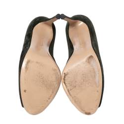 Pre Owned Gianvito Rossi Green Suede Vamp Peep Toe Booties Size 39