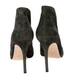 Pre Owned Gianvito Rossi Green Suede Vamp Peep Toe Booties Size 39