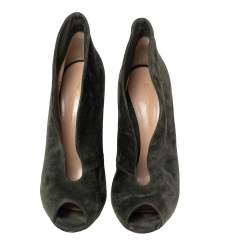 Pre Owned Gianvito Rossi Green Suede Vamp Peep Toe Booties Size 39