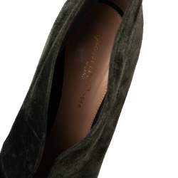 Pre Owned Gianvito Rossi Green Suede Vamp Peep Toe Booties Size 39