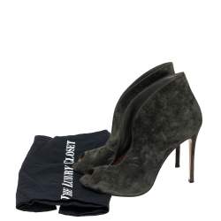 Pre Owned Gianvito Rossi Green Suede Vamp Peep Toe Booties Size 39