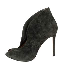 Pre Owned Gianvito Rossi Green Suede Vamp Peep Toe Booties Size 39
